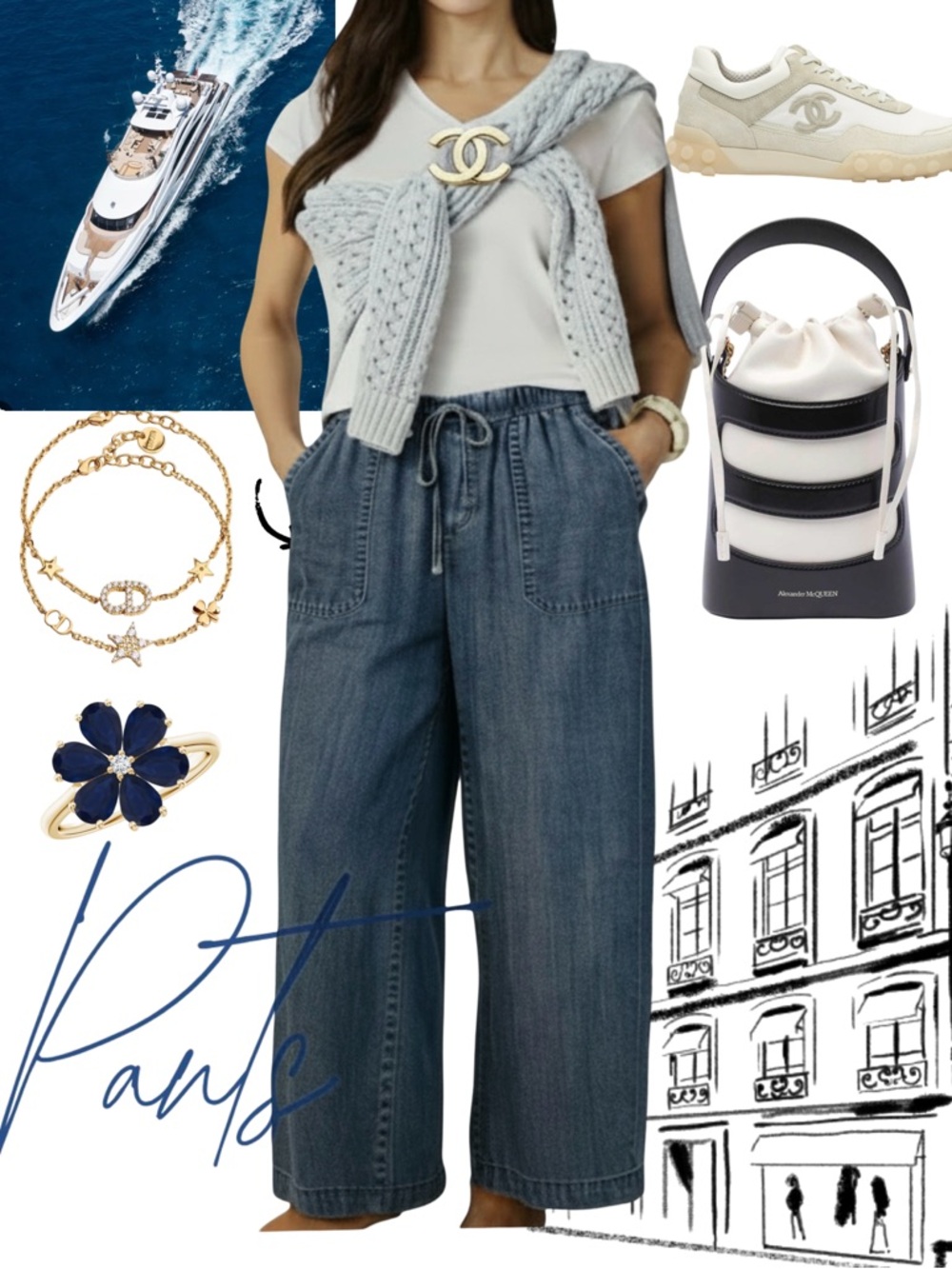 Splendid Angie Indigo Blue Wide Leg Denim Drawstring Pants